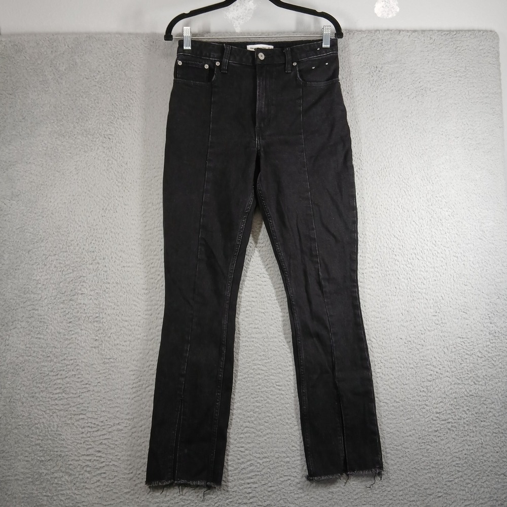 Abercrombie & Fitch Skinny High Rise Jeans Seam Detail Raw Hem Black Size 27/4 - Picture 2 of 16